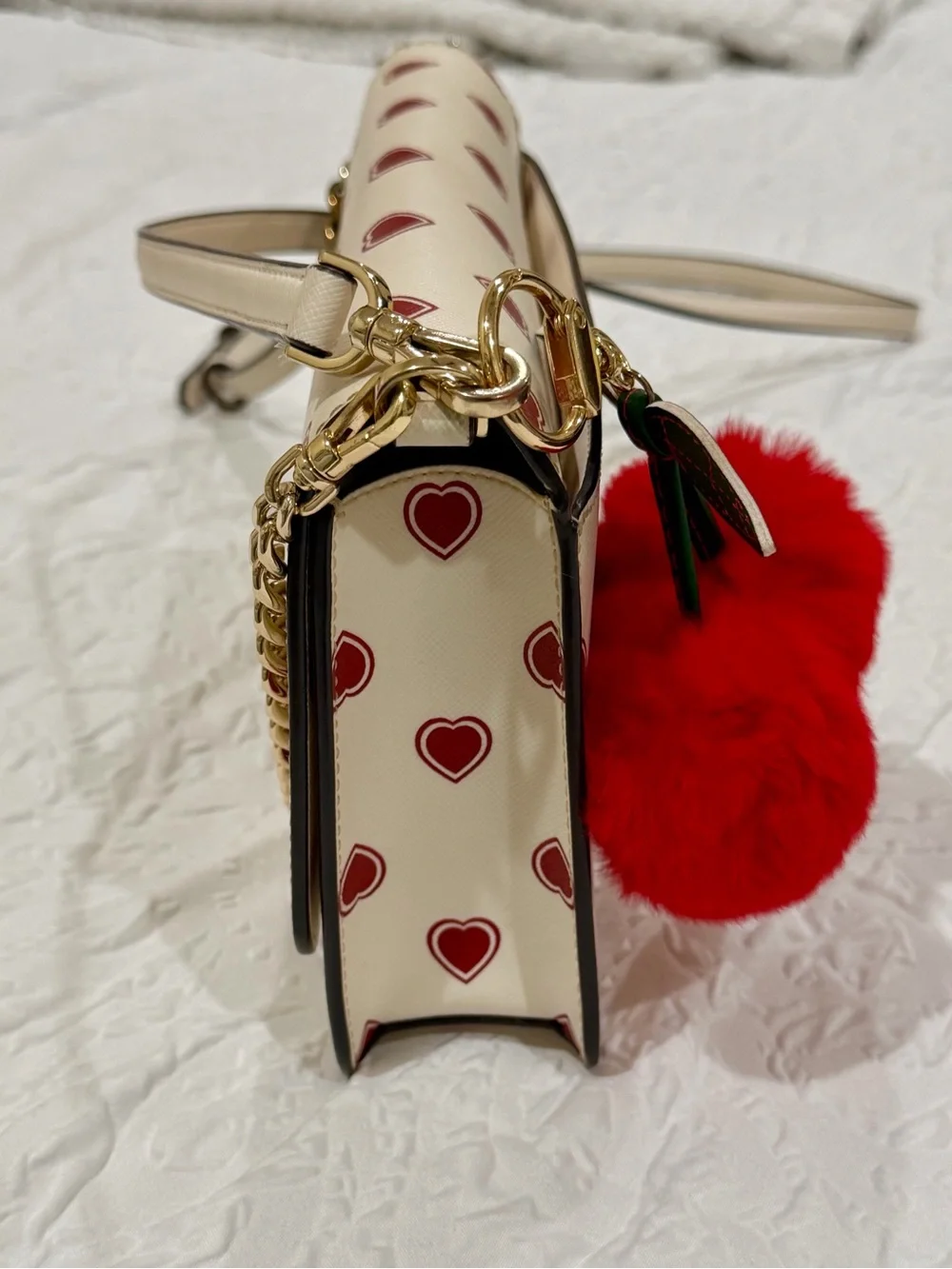 Kate Spade Madison Heart Print Flap Shoulder/Crossbody Bag w/ Cherry Keychain